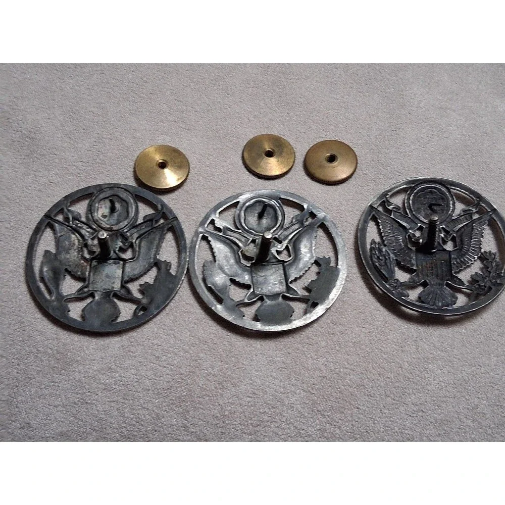Vintage US Great Seal Eagle Metal Badges Lot Of 3 Round Screwback Emblem USA